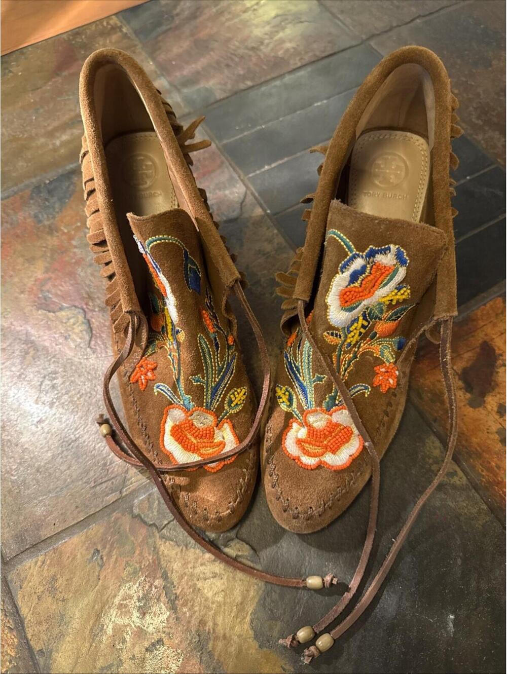 Tory Birch Brown Suede Classic Boot Embroidered One Of A Kind Beauty Size 10
